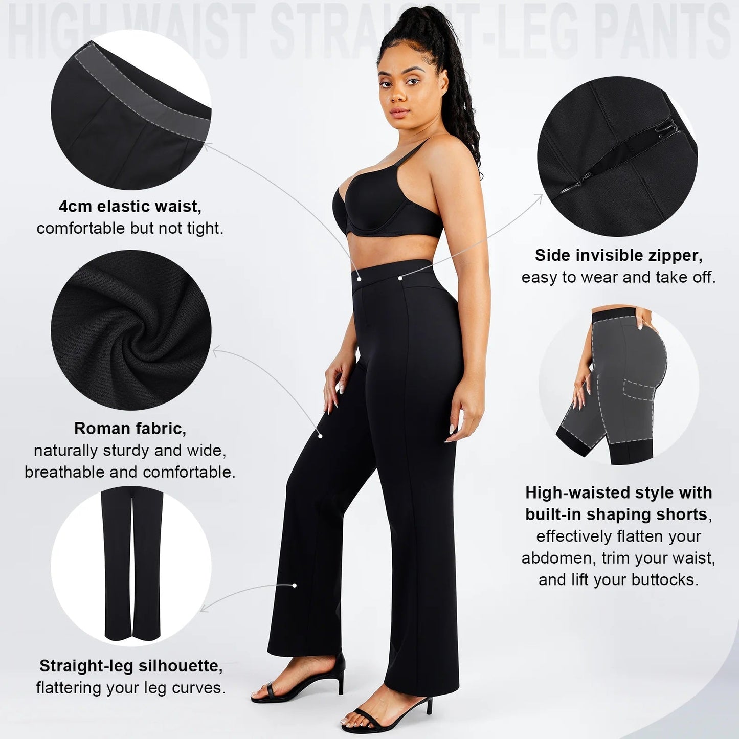 Larisa - Waist Trimming Straight-leg Pants with Built-in Shaping Shorts